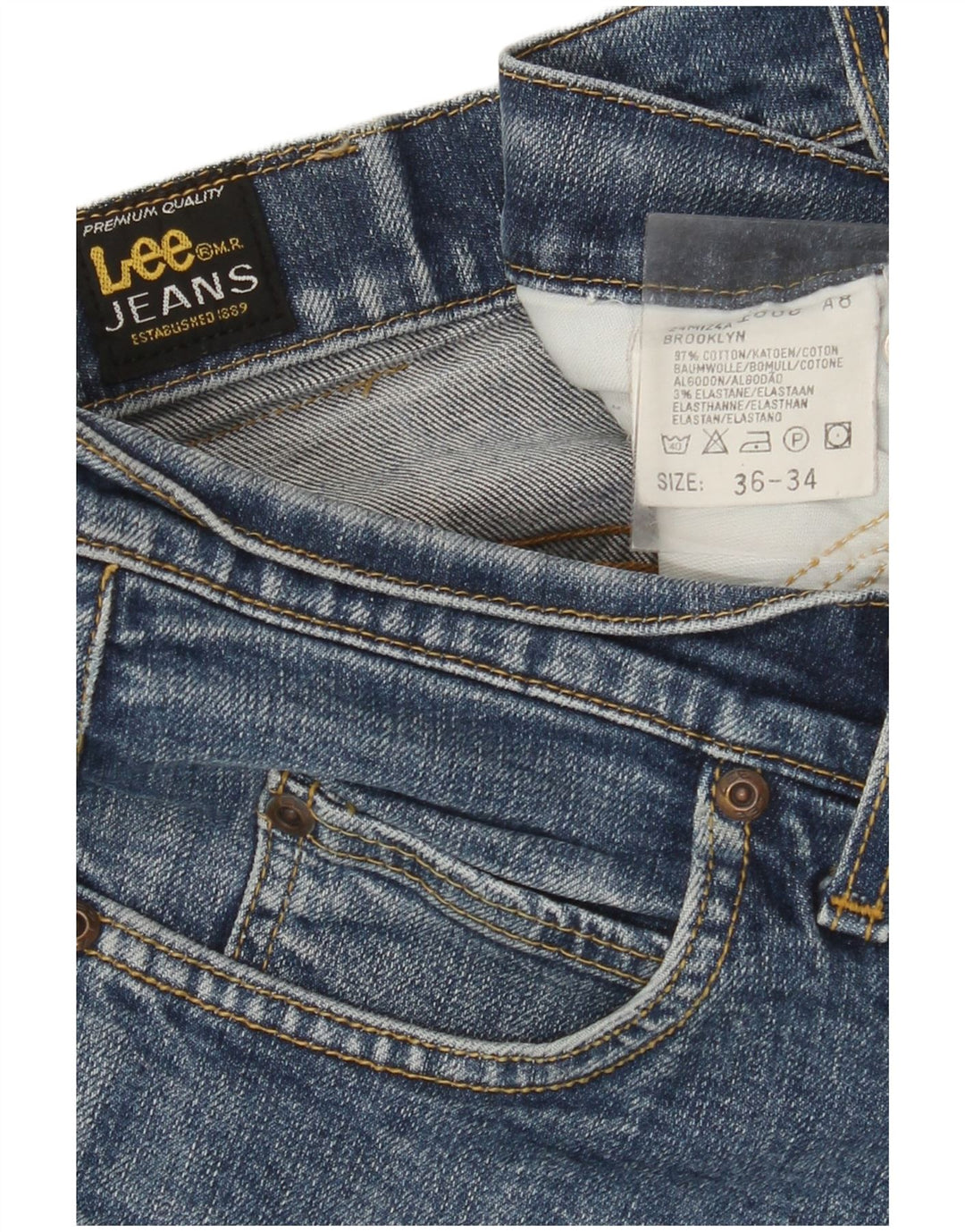 LEE Mens Brooklyn Straight Jeans W36 L34 Blue Cotton