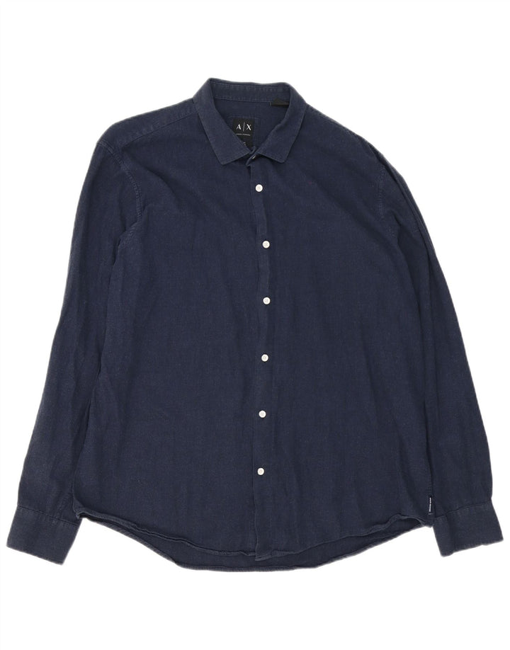 Armani Exchange Mens Shirt XL Navy Blue Cotton