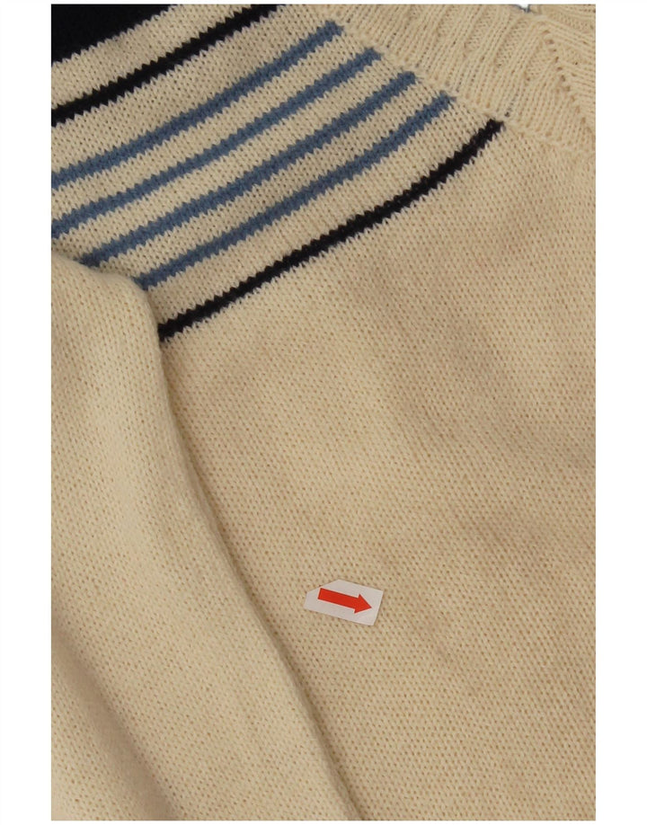Vintage Womens V-Neck Jumper Sweater UK 8 Small Off White Striped