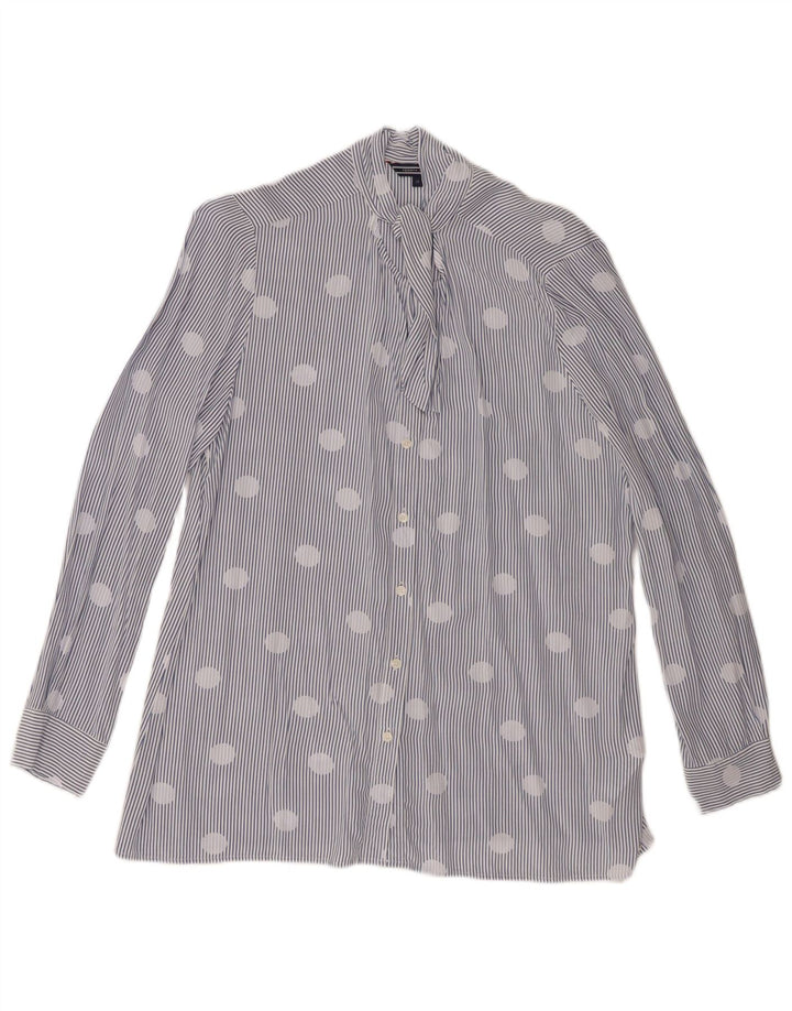 Tommy Hilfiger Womens Front Tie Shirt Blouse US 12 Large Blue Polka Dot