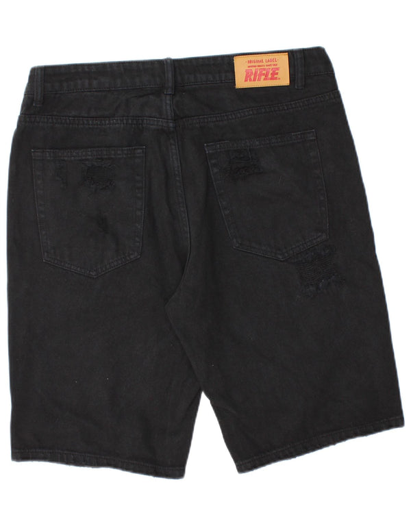 Rifle Mens Distressed Denim Shorts IT 48 Medium W32 Black Cotton