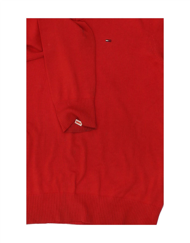 TOMMY HILFIGER Mens V-Neck Jumper Sweater Medium Red Cotton | Vintage Tommy Hilfiger | Thrift | Second-Hand Tommy Hilfiger | Used Clothing | Messina Hembry 