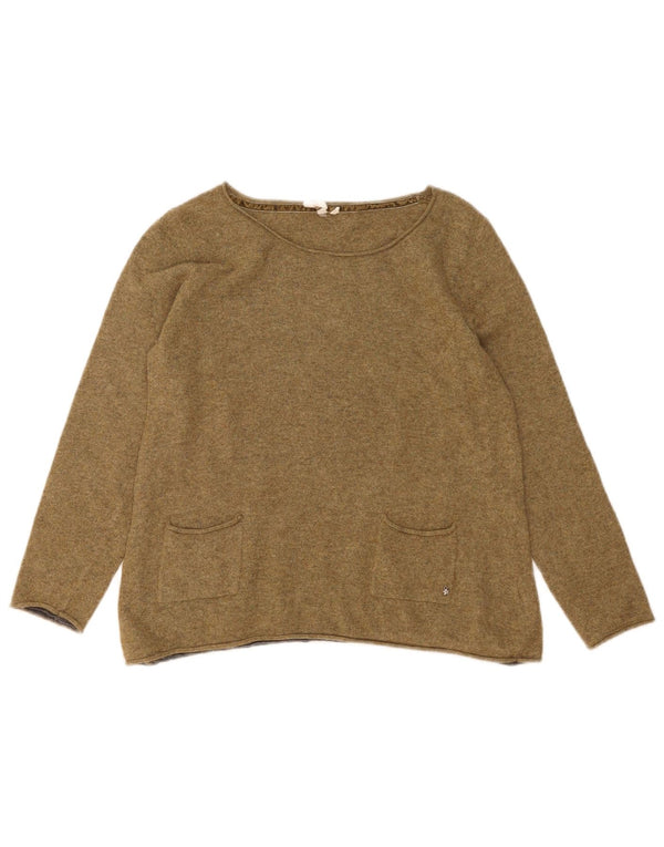 White Stuff Womens Boat Neck Jumper Sweater UK 16 Large Khaki Flecked