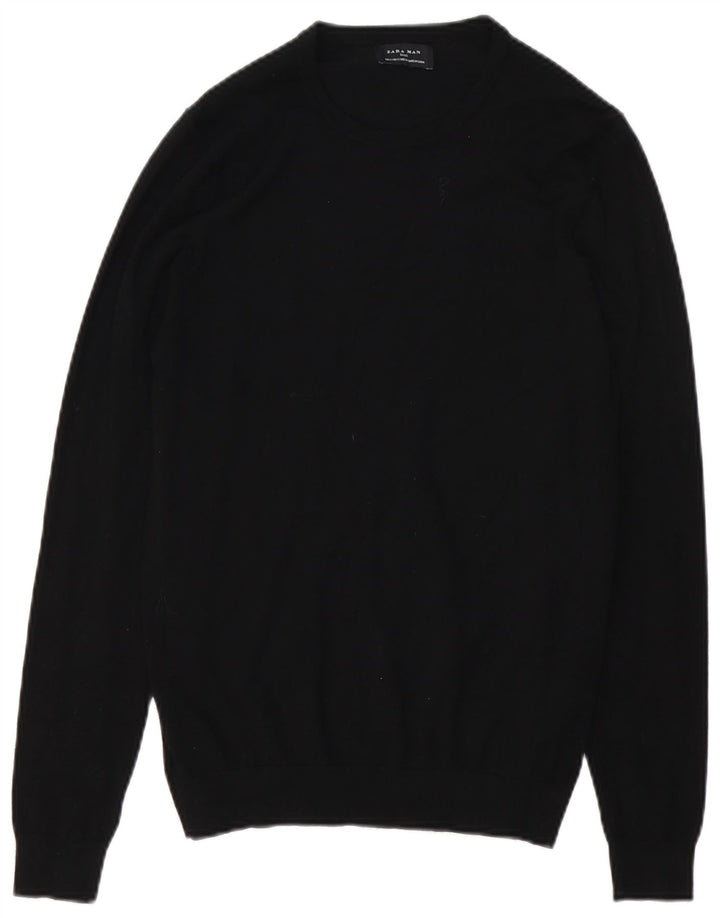 ZARA Mens Crew Neck Jumper Sweater Small Black Viscose