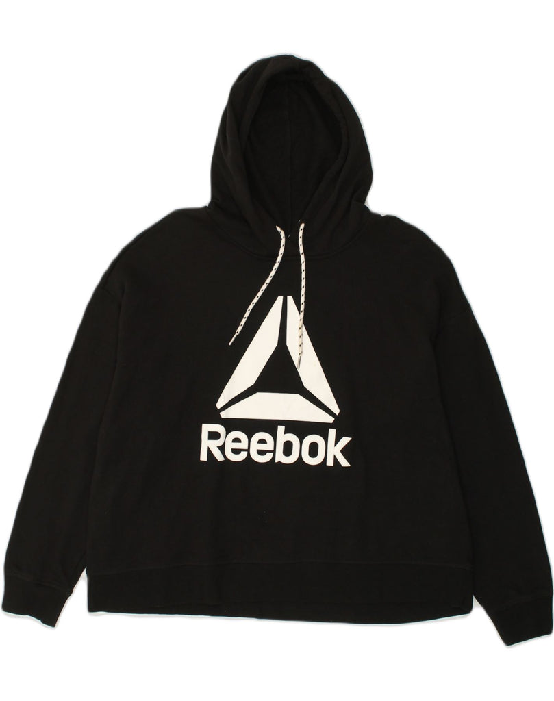 REEBOK Womens Graphic Hoodie Jumper XL Black | Vintage Reebok | Thrift | Second-Hand Reebok | Used Clothing | Messina Hembry 