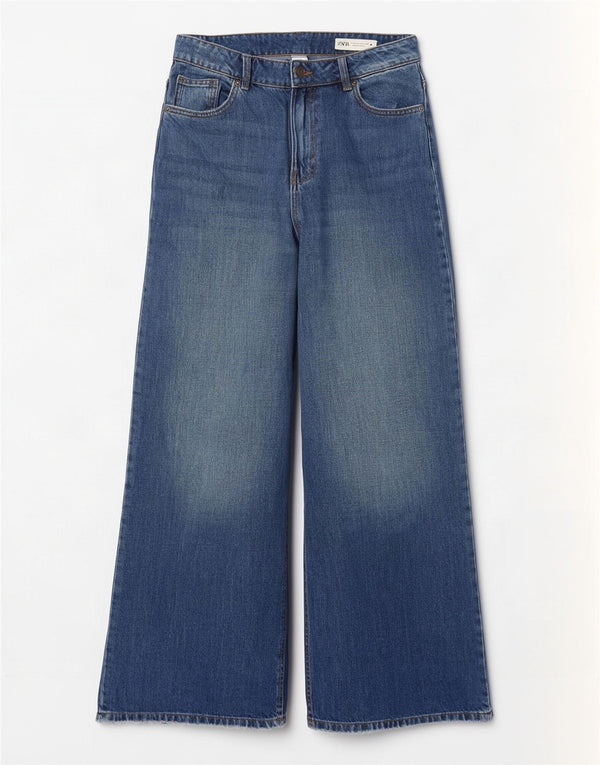 Zara Womens High Waist Wide Leg Jeans EU 40 Medium W30 L31 Blue Cotton