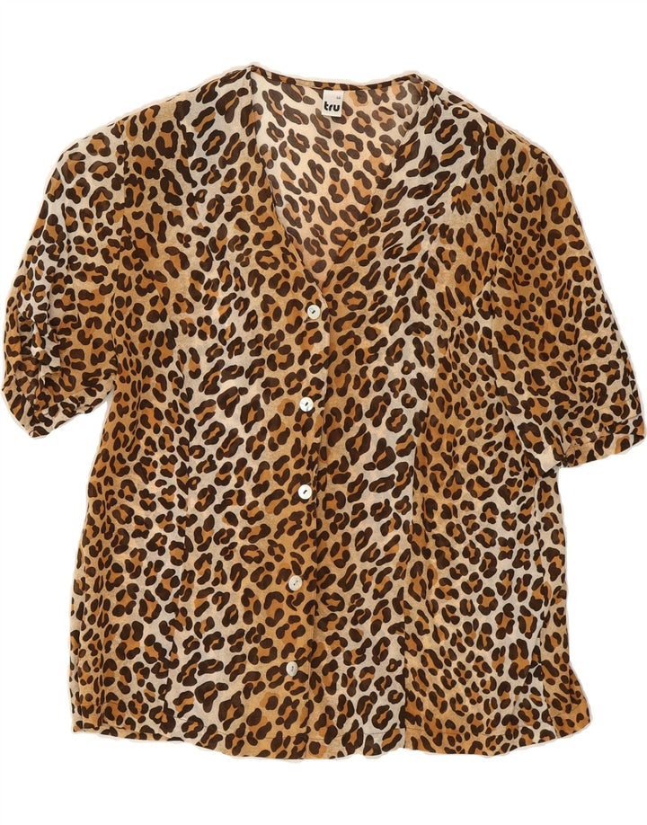 TRU Womens Short Sleeve Shirt Blouse IT 44 Medium Brown Animal Print Vintage Tru and Second-Hand Tru from Messina Hembry 