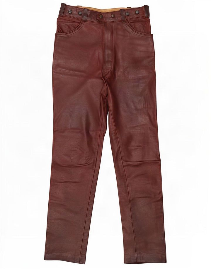 Vintage Womens Straight Leather Trousers W28 L30 Brown