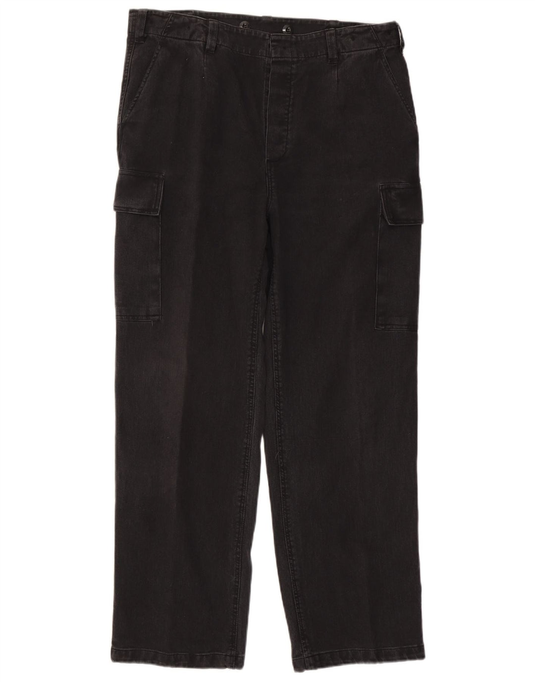 Vintage Mens Straight Cargo Trousers W36 L30 Black Cotton