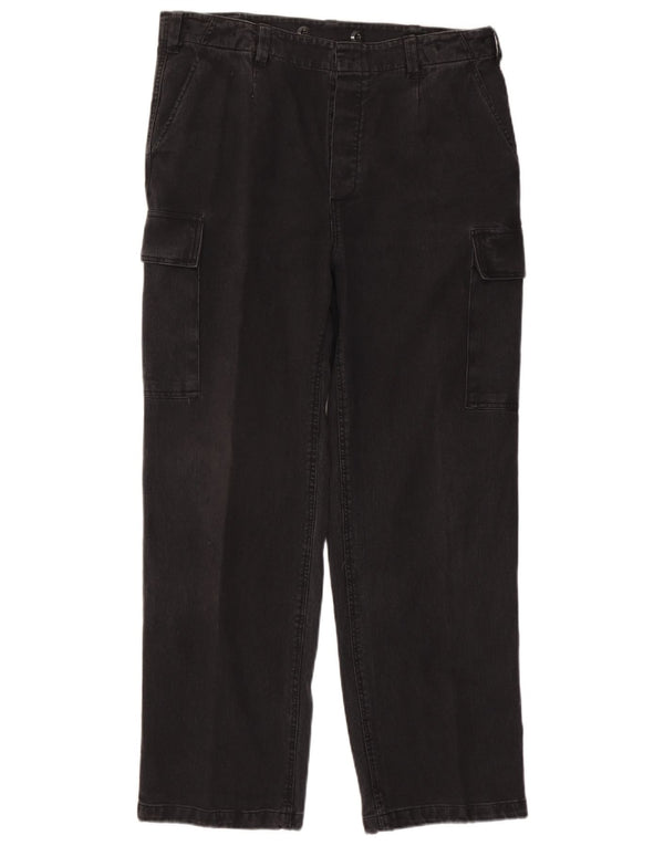 Vintage Mens Straight Cargo Trousers W36 L30 Black Cotton