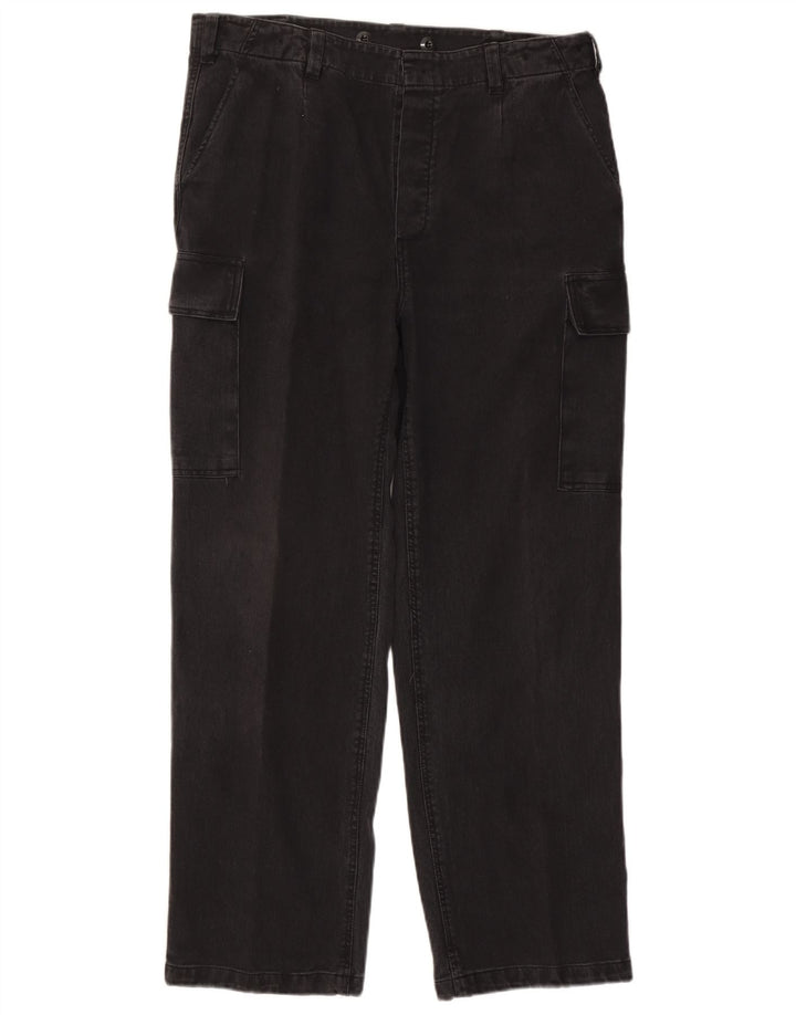 Vintage Mens Straight Cargo Trousers W36 L30 Black Cotton