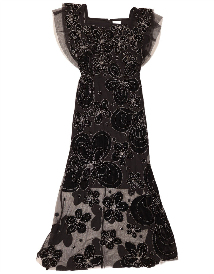 Virgos Lounge Womens Maxi Dress UK 8 Small Black Floral Polyester