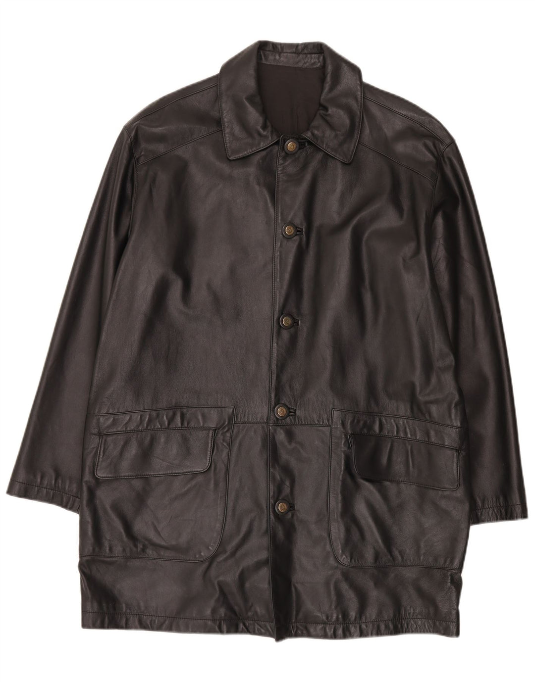 Vintage Mens Leather Coat IT 50 Large Black