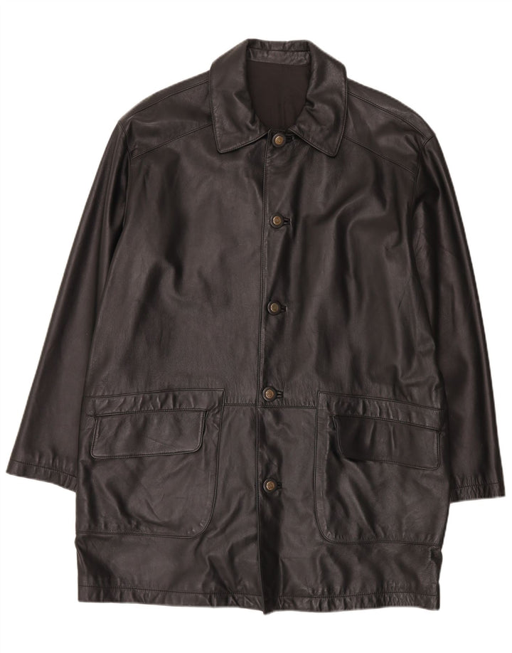 Vintage Mens Leather Coat IT 50 Large Black