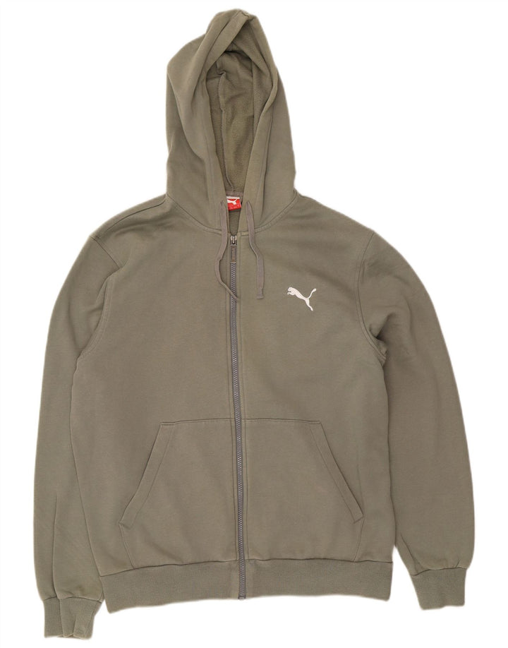 PUMA Mens Graphic Zip Hoodie Sweater Large Khaki Cotton