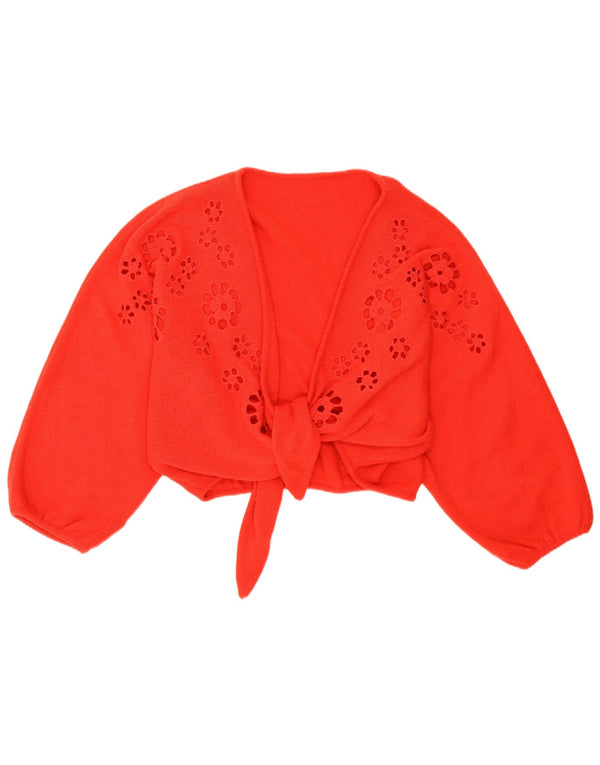 Vintage Womens Bolero Jumper UK 12 Medium Red Floral Lambswool