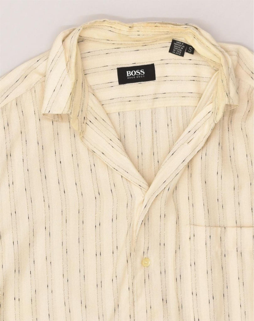 HUGO BOSS Mens Shirt Small Off White Pinstripe Cotton | Vintage Hugo Boss | Thrift | Second-Hand Hugo Boss | Used Clothing | Messina Hembry 