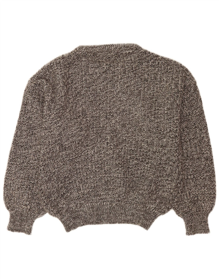 Vintage Mens Button Neck Jumper Sweater Large Grey Flecked