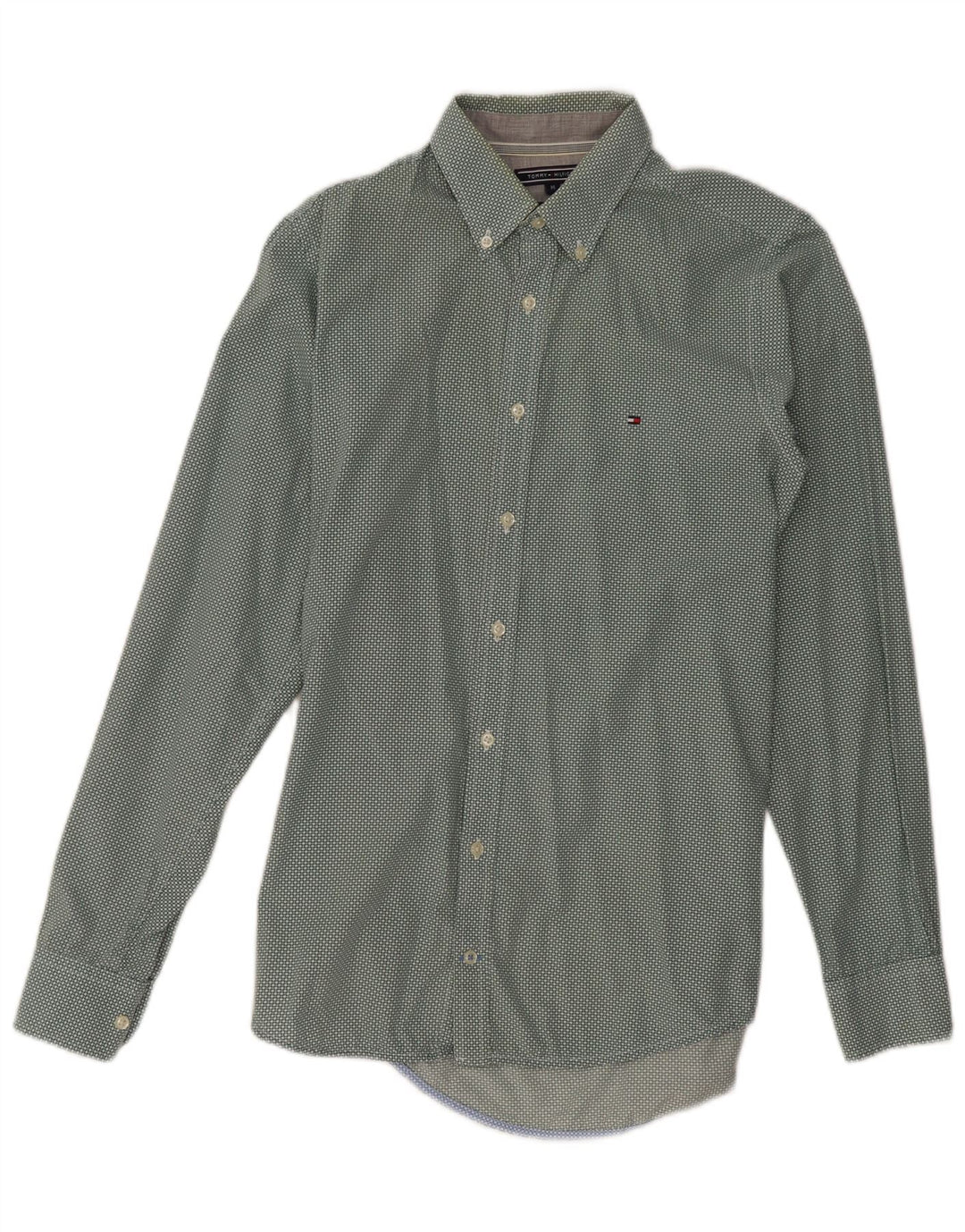 Tommy Hilfiger Mens Slim Fit Shirt Medium Green Spotted