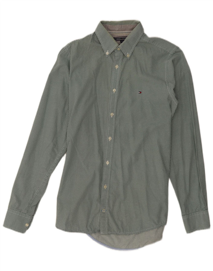 Tommy Hilfiger Mens Slim Fit Shirt Medium Green Spotted