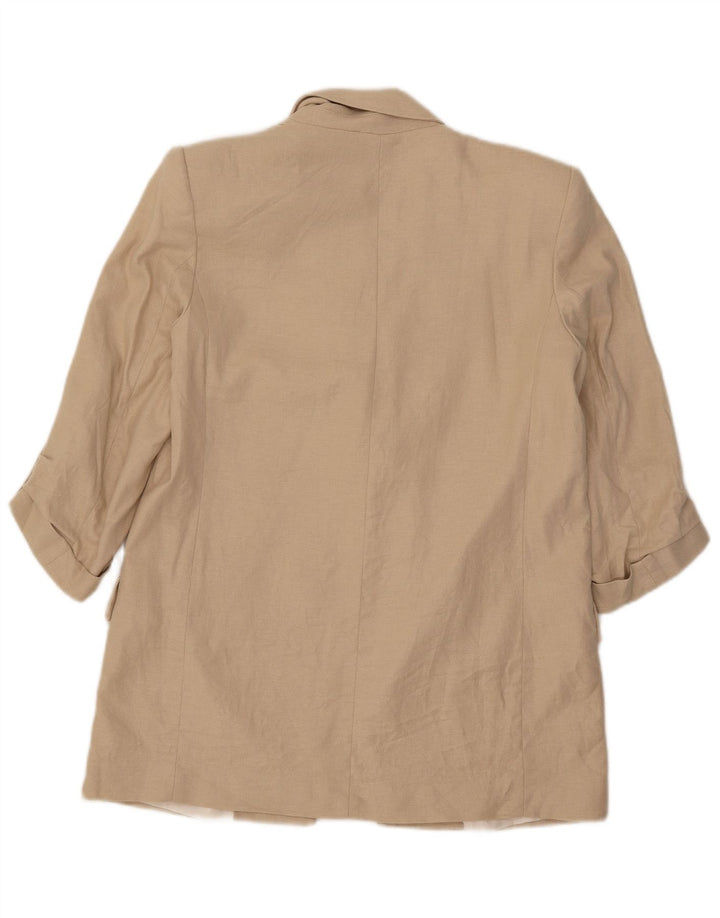 Zara Womens 3/4 Sleeve Open Blazer Jacket UK 12 Medium Beige