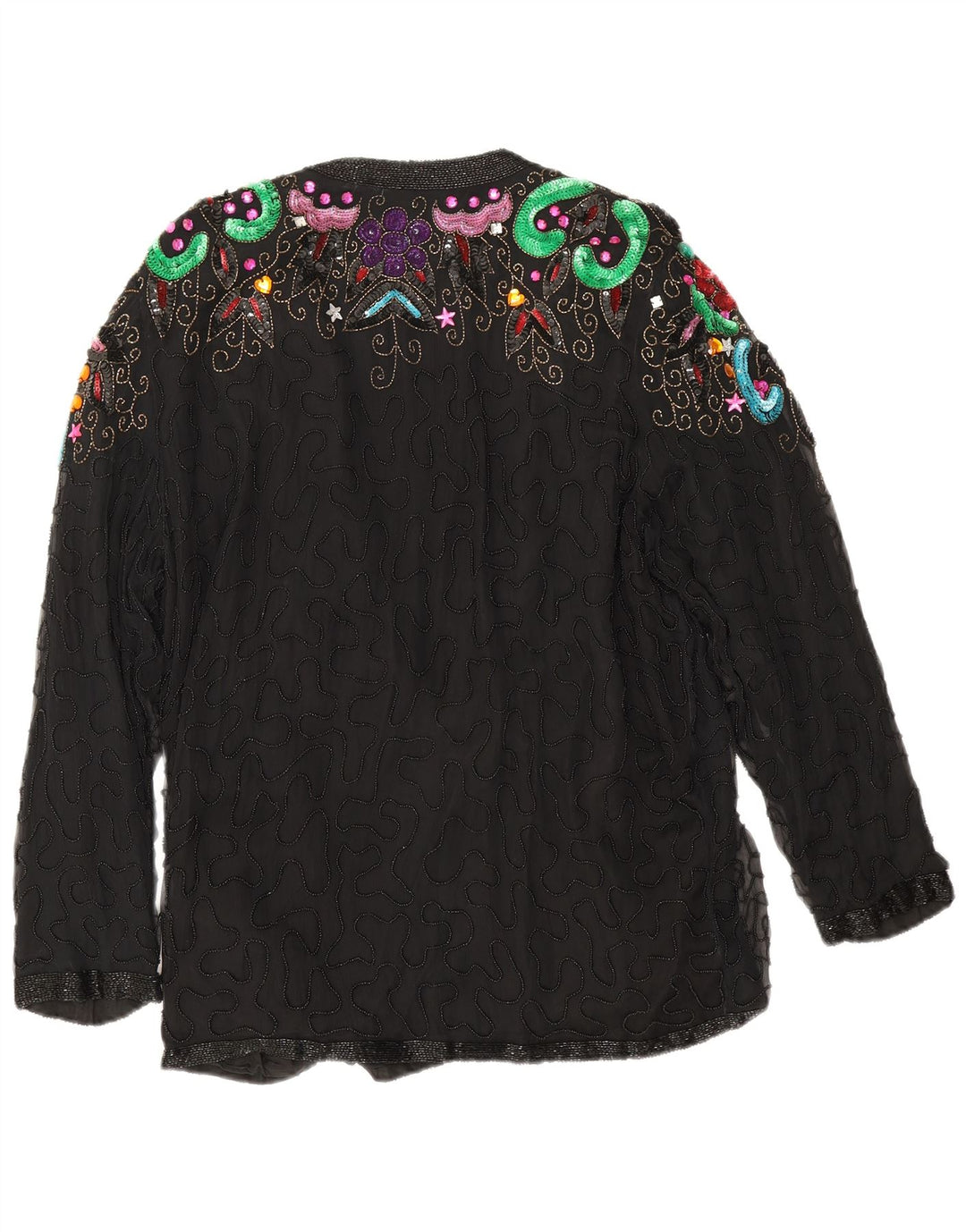 Vintage Womens Evening Blazer Jacket UK 16 Large Black Floral Silk