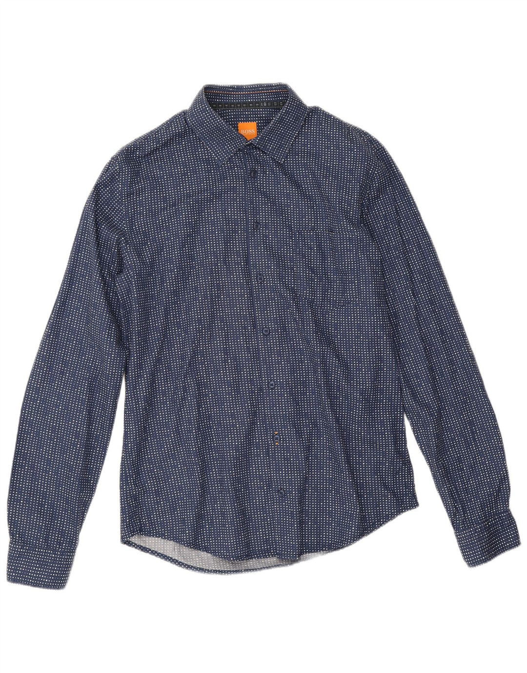 Hugo Boss Mens Shirt Medium Navy Blue Spotted Cotton