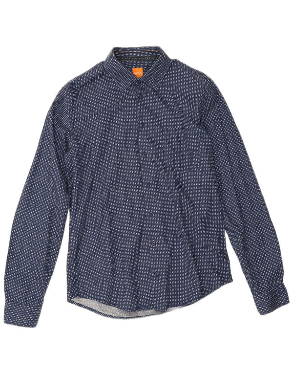 Hugo Boss Mens Shirt Medium Navy Blue Spotted Cotton