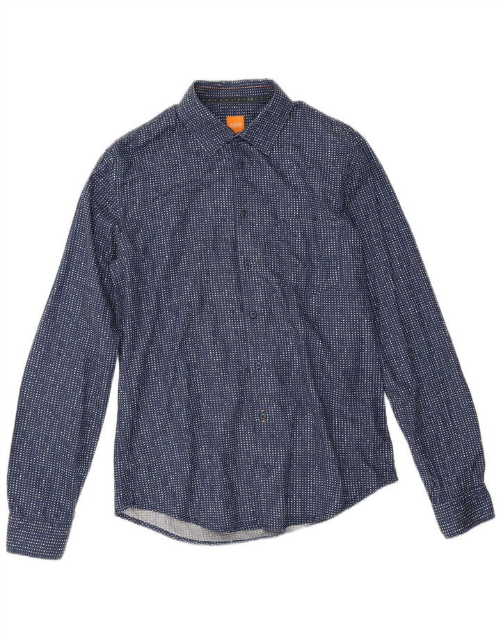 Hugo Boss Mens Shirt Medium Navy Blue Spotted Cotton