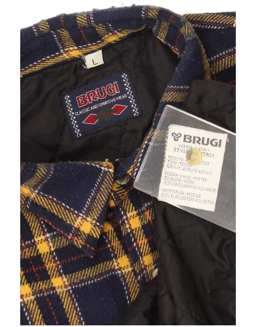 Brugi Mens Lumberjack Flannel Shirt Large Navy Blue Check Acrylic