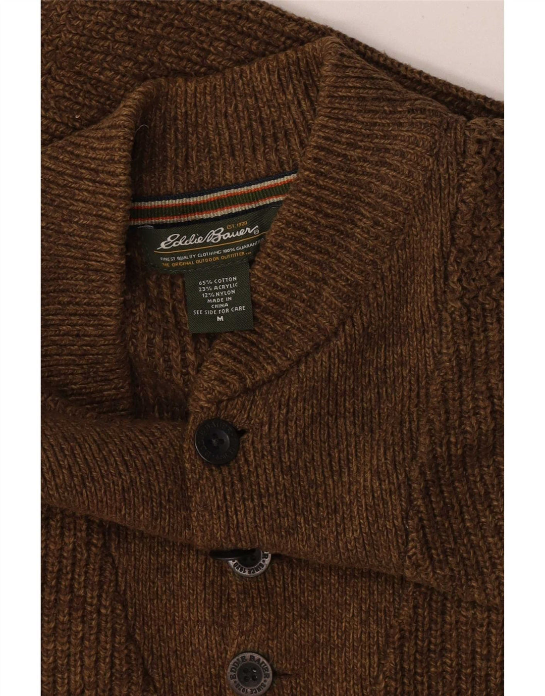 Eddie Bauer Mens Button Neck Jumper Sweater Medium Brown Flecked