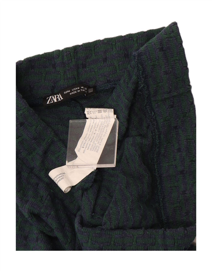 ZARA Womens Straight Cropped Trousers Medium W28 L25 Green Geometric