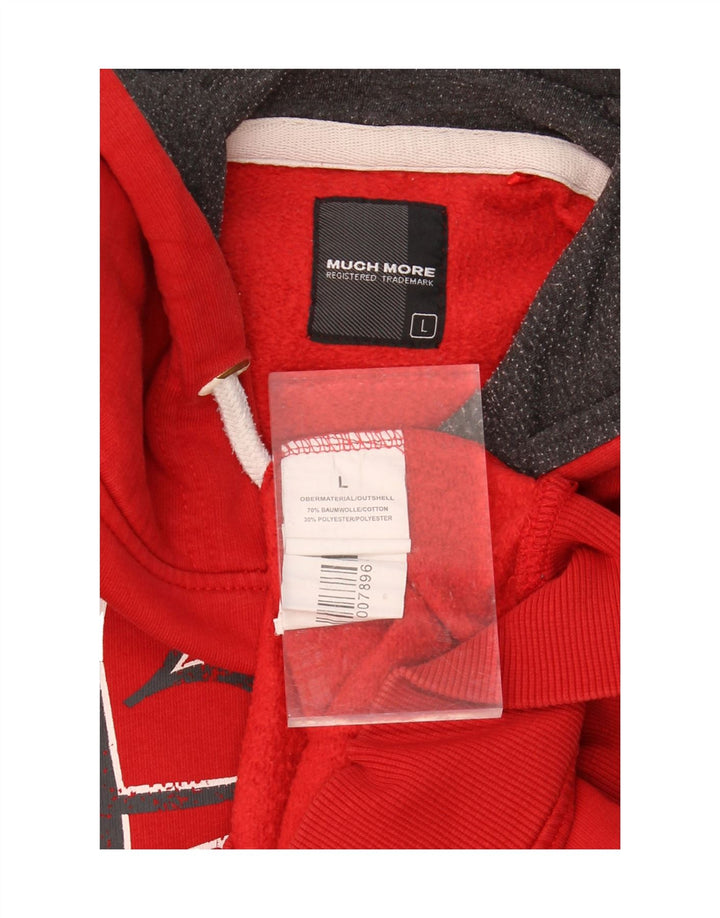 MUCHMORE Mens Graphic Hoodie Jumper Large Red Cotton Vintage Muchmore and Second-Hand Muchmore from Messina Hembry 