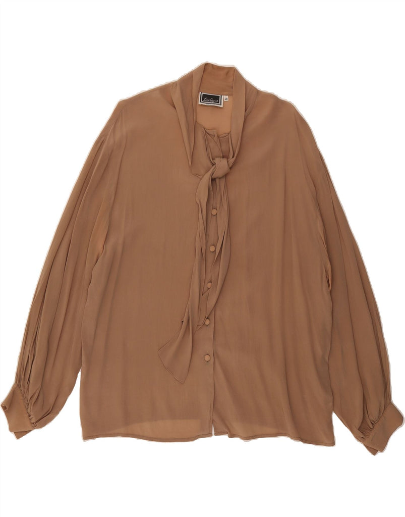 LUISA SPAGNOLI Womens Front Tie Shirt Blouse IT 48 XL Brown Acetate Vintage Luisa Spagnoli and Second-Hand Luisa Spagnoli from Messina Hembry 