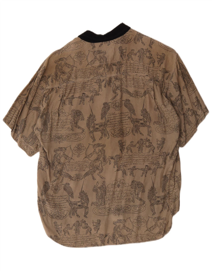 Vintage Mens Abstract Pattern Short Sleeve Shirt Large Grey Cotton