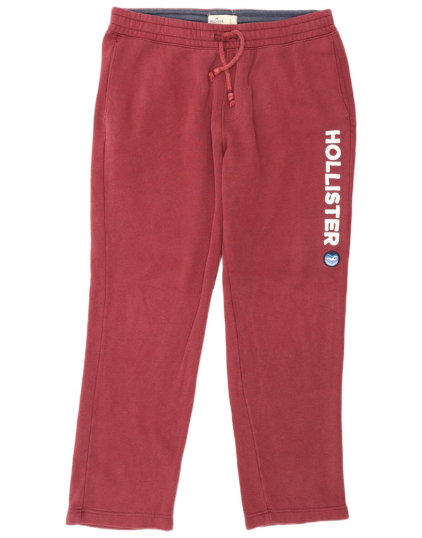 Hollister Mens Graphic Tracksuit Trousers Large Burgundy Cotton