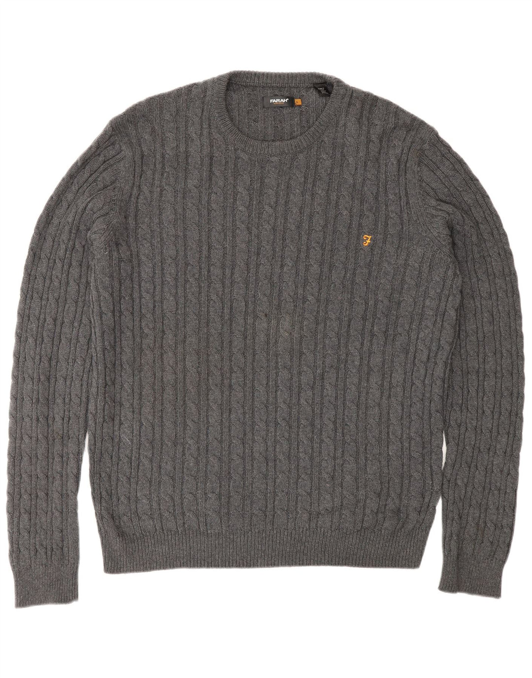 Farah Mens Vintage Crew Neck Jumper Sweater Large Grey Cotton