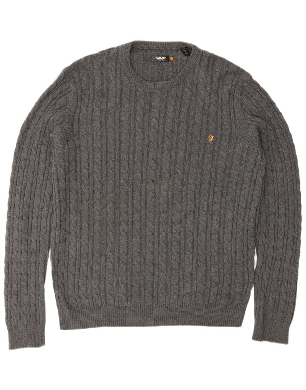 Farah Mens Vintage Crew Neck Jumper Sweater Large Grey Cotton