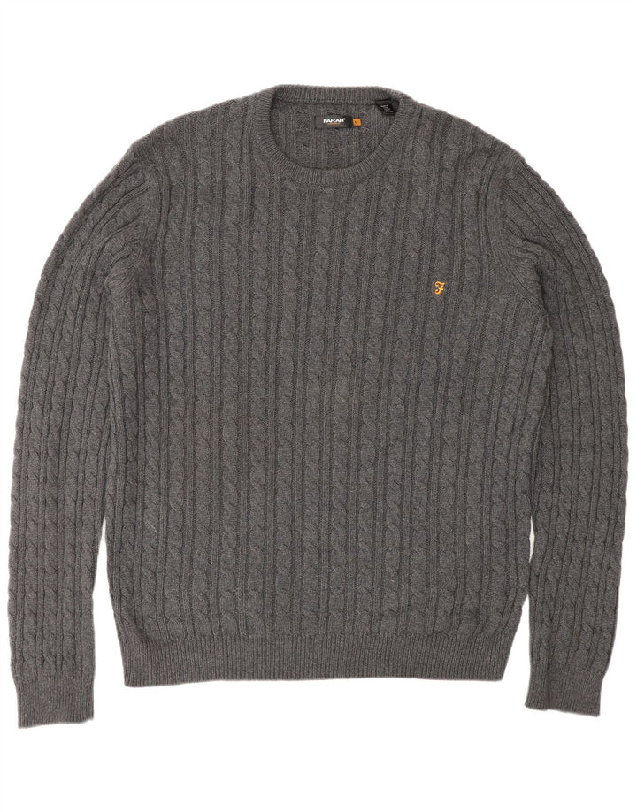 Farah Mens Vintage Crew Neck Jumper Sweater Large Grey Cotton