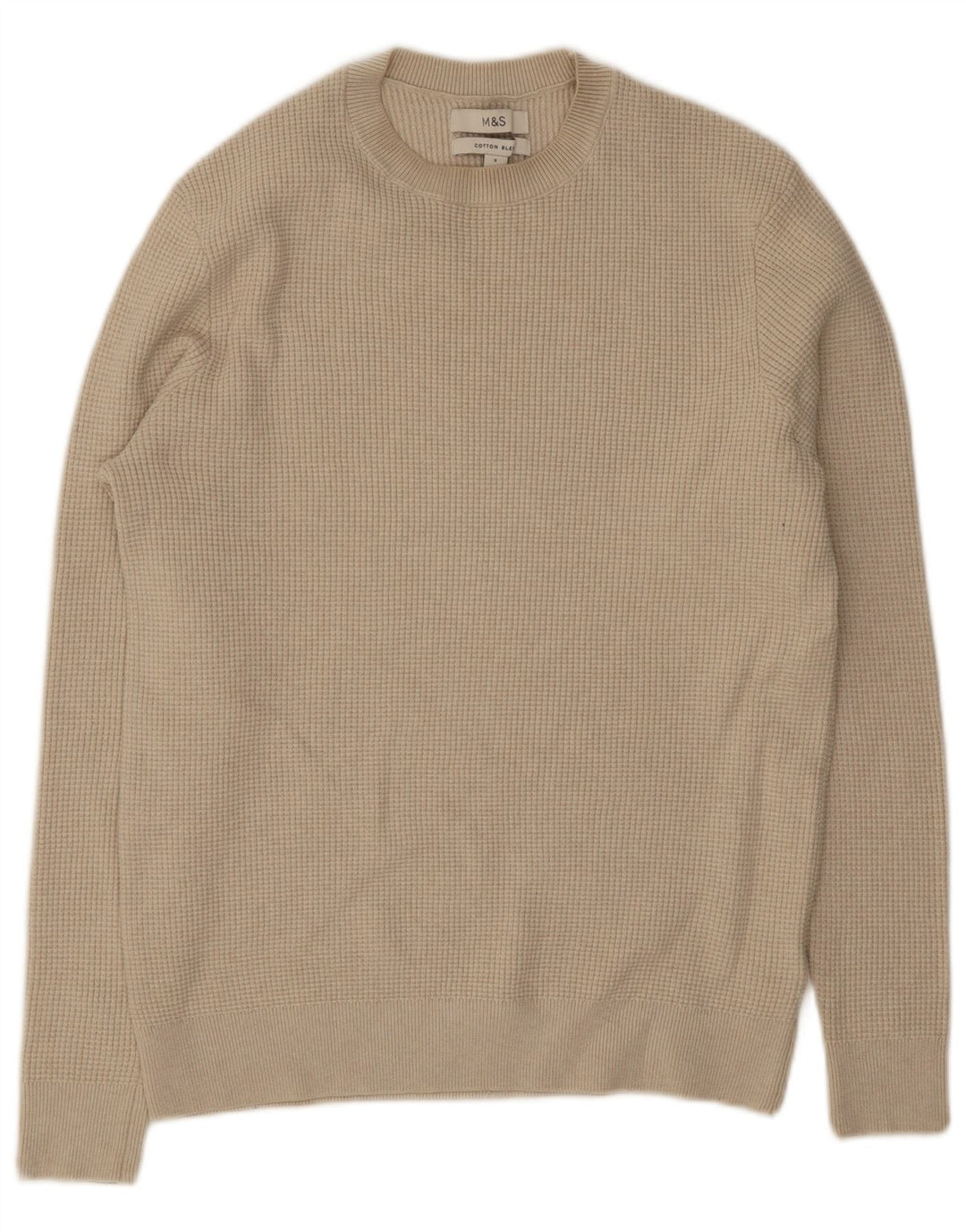 Marks & Spencer Mens Crew Neck Jumper Sweater Small Beige Polyester