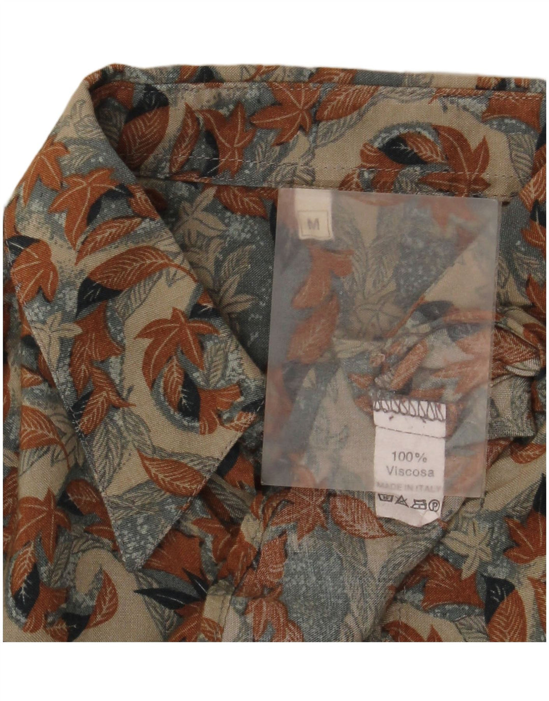 Vintage Mens Shirt Medium Beige Floral Viscose