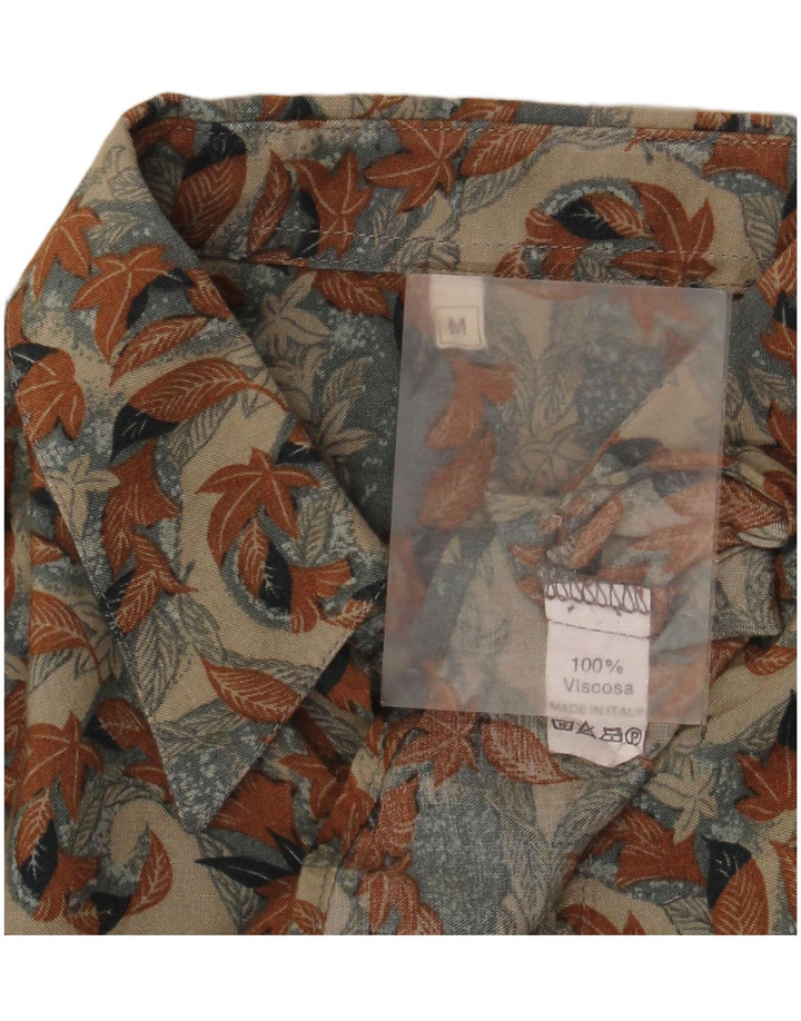 Vintage Mens Shirt Medium Beige Floral Viscose