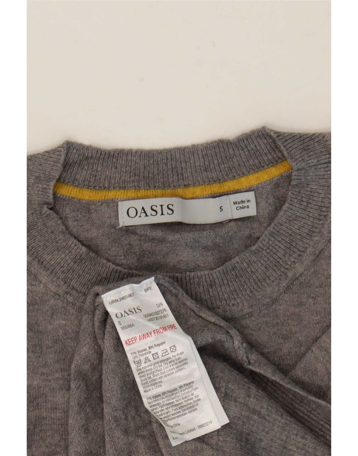 Oasis Womens Graphic Oversized Crew Neck Jumper Sweater UK 10 Small Grey