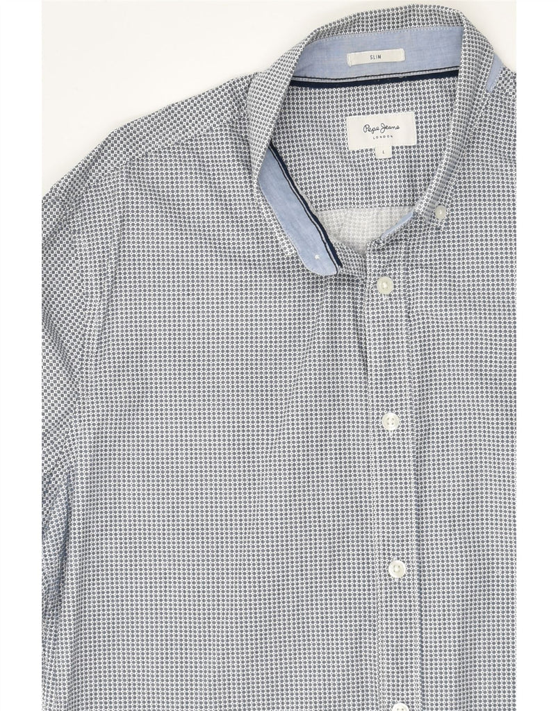 PEPE JEANS Mens London Slim Shirt Large Grey Spotted Cotton | Vintage PEPE Jeans | Thrift | Second-Hand PEPE Jeans | Used Clothing | Messina Hembry 