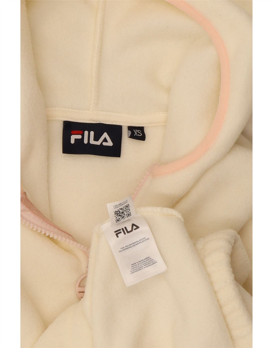 FILA Womens Oversized Hooded Zip Neck Fleece Jumper UK 6 XS Off White
