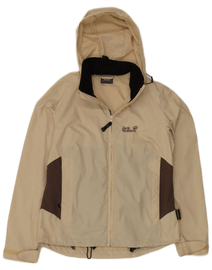 JACK WOLFSKIN Womens Oversized Rain Jacket UK 10 Small  Beige Colourblock