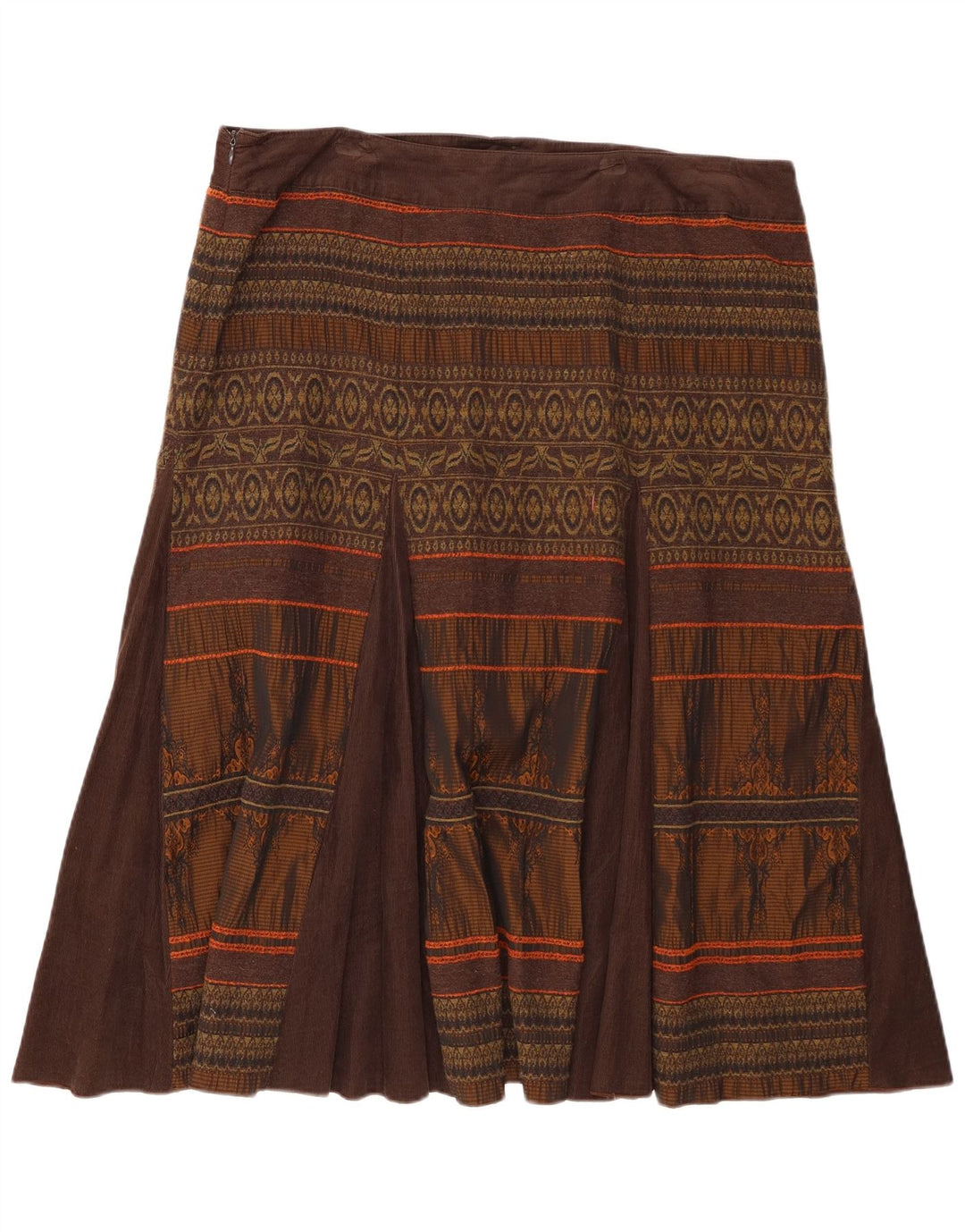 ELENA MIRO Womens A-Line Skirt UK 20 2XL W38 Brown Geometric Polyester