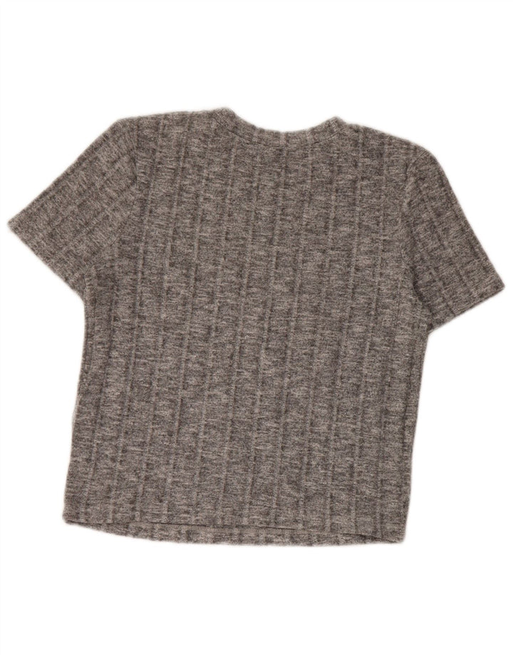 Zara Womens Crop T-Shirt Top UK 10 Small Grey Flecked Polyester
