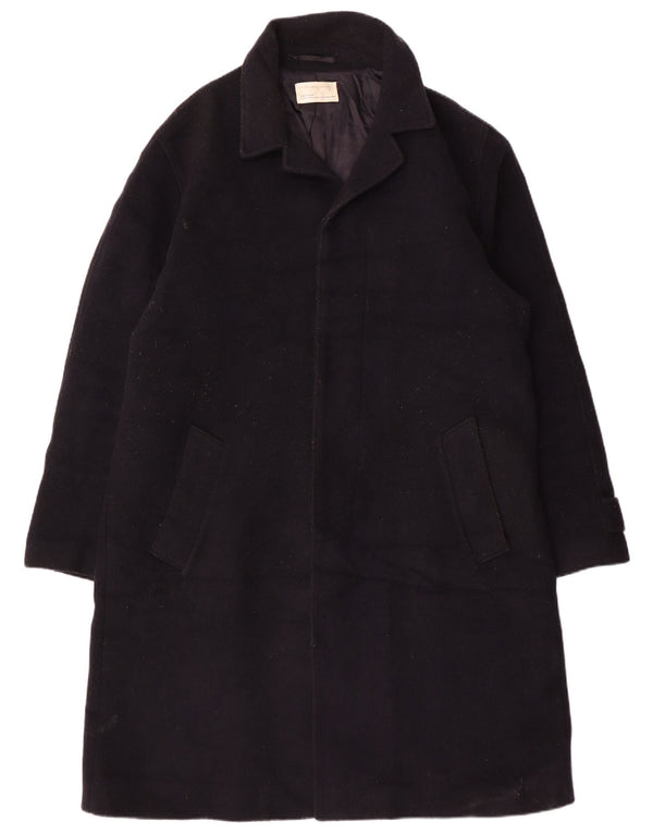 Zara Mens Overcoat UK 40 Large Navy Blue Wool