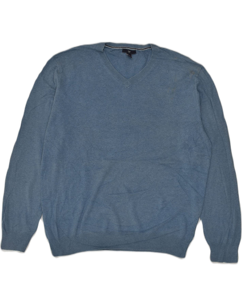 GAP Mens V-Neck Jumper Sweater Large Blue Cotton | Vintage Gap | Thrift | Second-Hand Gap | Used Clothing | Messina Hembry 